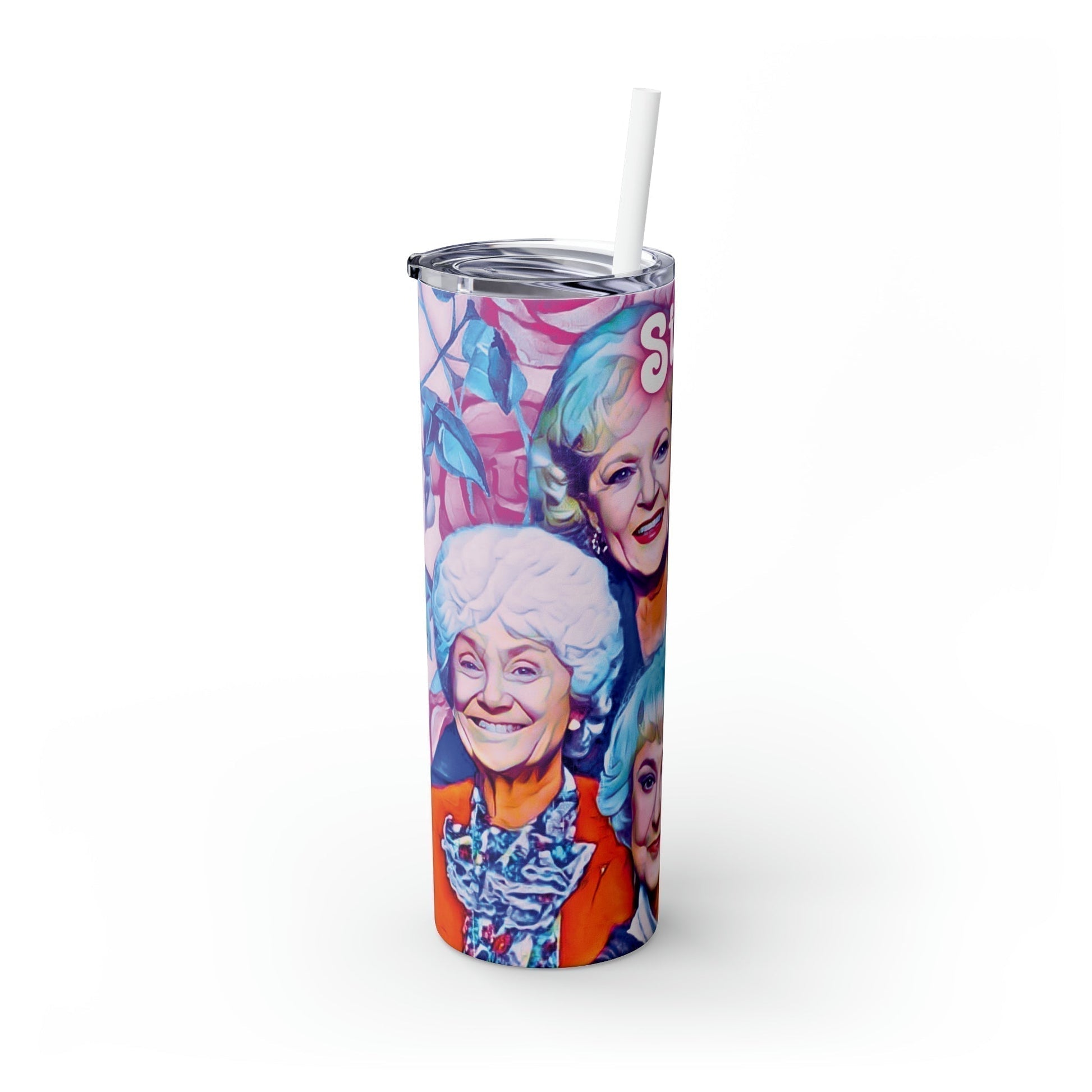 Golden Girls 'Stay Golden' Skinny Tumbler-Mug-Printify-Glossy-White-20oz-Olive Grove Coffee-Eco-friendly stainless steel 20oz tumbler with double-wall insulation-Modern Tumbler- Funky Tumblers - Funny tumblers - Trendy Tumblers - Artistic Tumbler