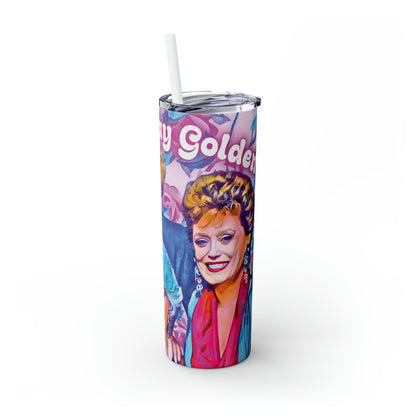 Golden Girls 'Stay Golden' Skinny Tumbler-Mug-Printify-Glossy-White-20oz-Olive Grove Coffee-Eco-friendly stainless steel 20oz tumbler with double-wall insulation-Modern Tumbler- Funky Tumblers - Funny tumblers - Trendy Tumblers - Artistic Tumbler