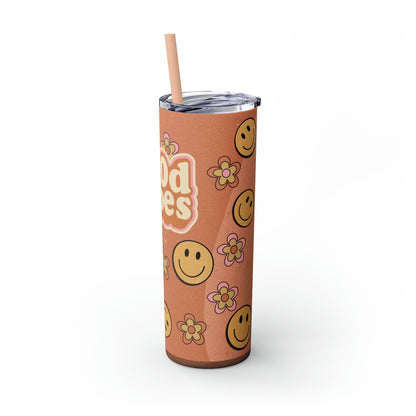 Good Vibes Skinny Tumbler-Mug-Printify-Olive Grove Coffee-Eco-friendly stainless steel 20oz tumbler with double-wall insulation-Modern Tumbler- Funky Tumblers - Funny tumblers - Trendy Tumblers - Artistic Tumbler