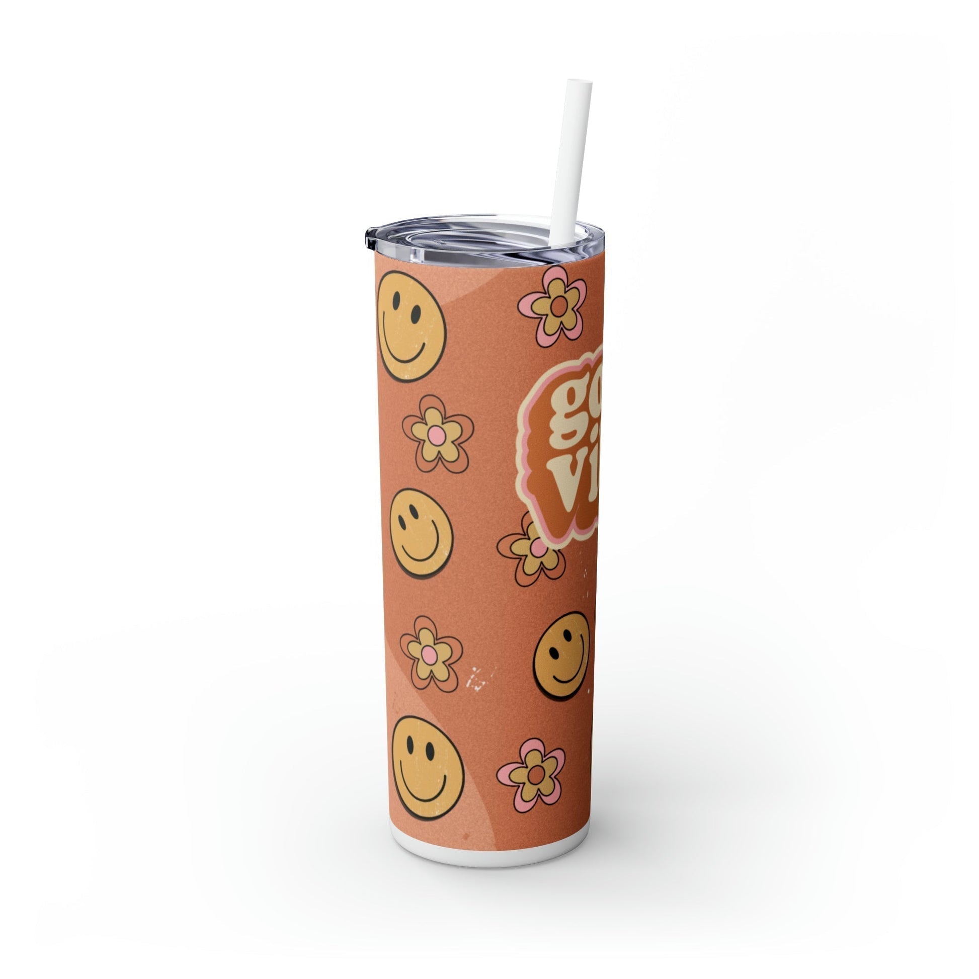 Good Vibes Skinny Tumbler-Mug-Printify-Olive Grove Coffee-Eco-friendly stainless steel 20oz tumbler with double-wall insulation-Modern Tumbler- Funky Tumblers - Funny tumblers - Trendy Tumblers - Artistic Tumbler