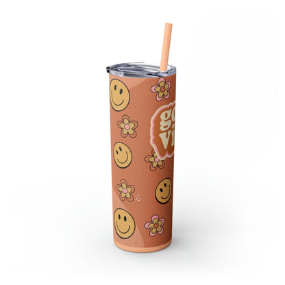 Good Vibes Skinny Tumbler-Mug-Printify-Olive Grove Coffee-Eco-friendly stainless steel 20oz tumbler with double-wall insulation-Modern Tumbler- Funky Tumblers - Funny tumblers - Trendy Tumblers - Artistic Tumbler