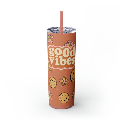 Good Vibes Skinny Tumbler-Mug-Printify-Olive Grove Coffee-Eco-friendly stainless steel 20oz tumbler with double-wall insulation-Modern Tumbler- Funky Tumblers - Funny tumblers - Trendy Tumblers - Artistic Tumbler