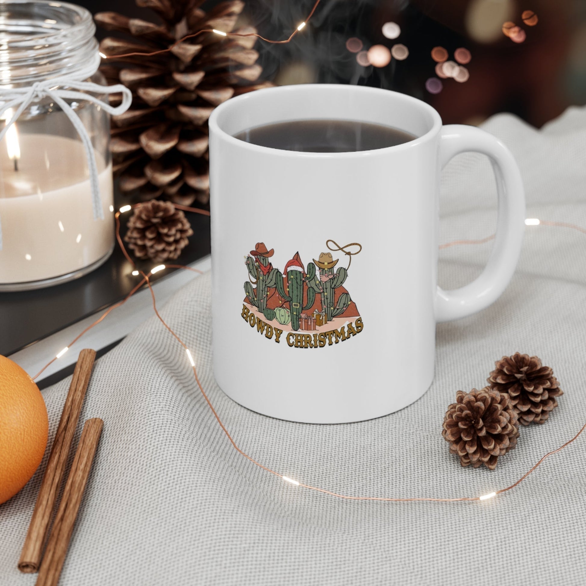 Howdy Christmas Ceramic Mug-Mug-Printify-11oz-Olive Grove Coffee-ceramic coffee mugs-Modern mugs- Funky mugs- Funny mugs- Trendy mugs- Artistic mugs