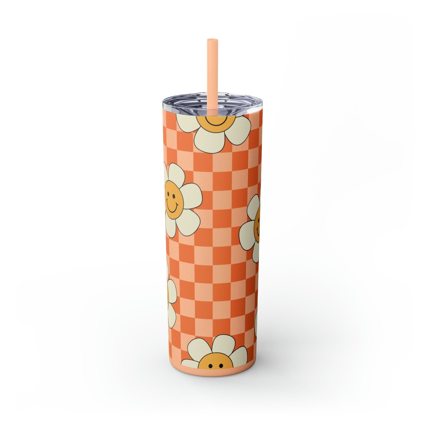 Peachy Daisy Skinny Tumbler-Mug-Printify-Olive Grove Coffee-Eco-friendly stainless steel 20oz tumbler with double-wall insulation-Modern Tumbler- Funky Tumblers - Funny tumblers - Trendy Tumblers - Artistic Tumbler