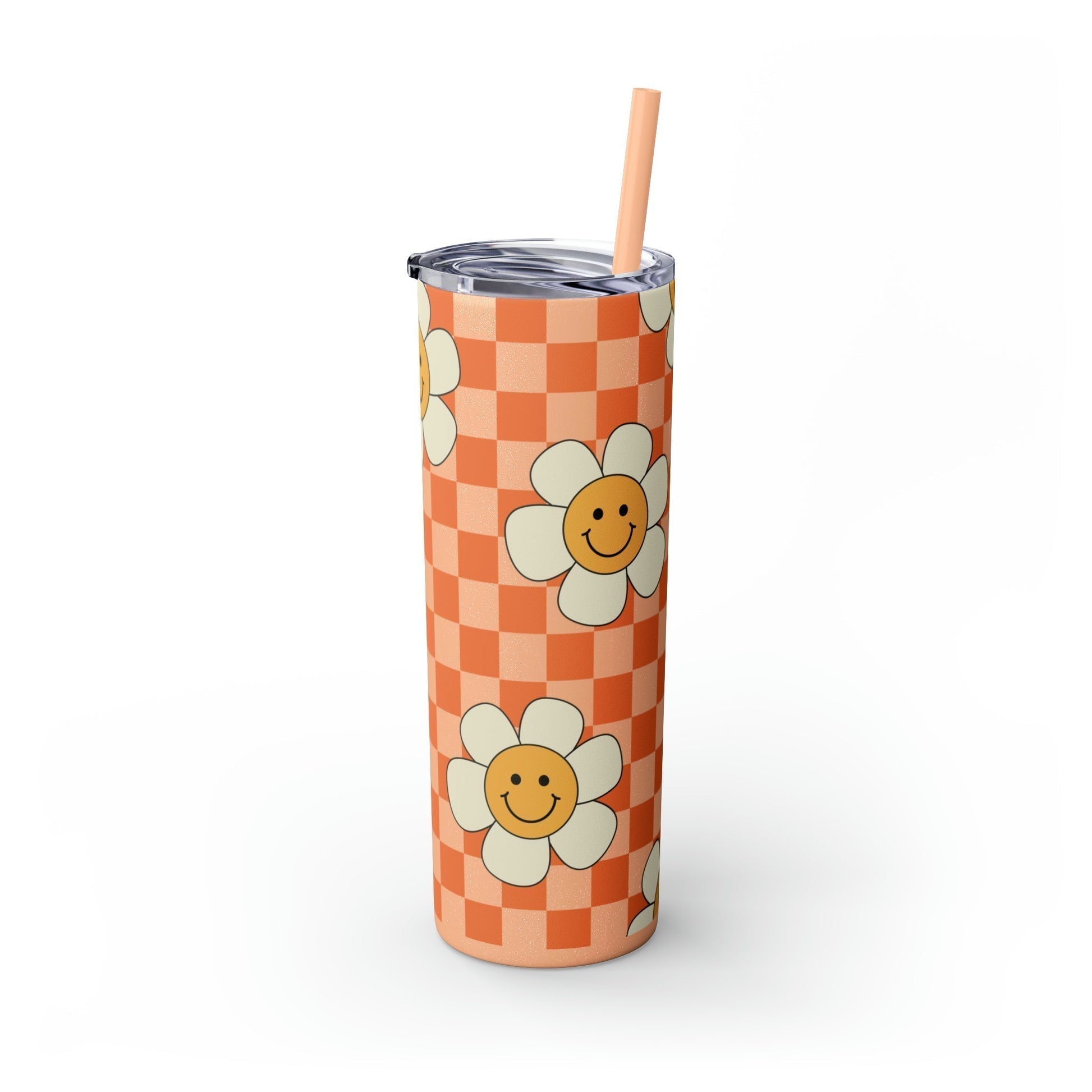 Peachy Daisy Skinny Tumbler-Mug-Printify-Olive Grove Coffee-Eco-friendly stainless steel 20oz tumbler with double-wall insulation-Modern Tumbler- Funky Tumblers - Funny tumblers - Trendy Tumblers - Artistic Tumbler