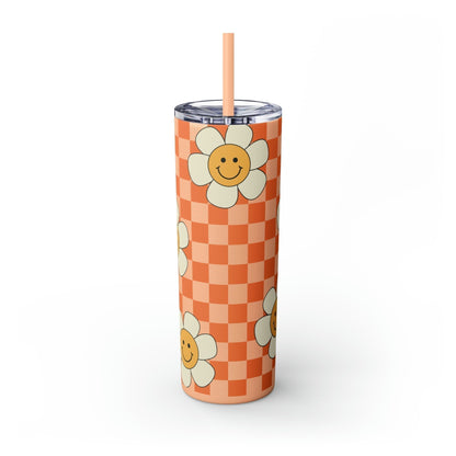 Peachy Daisy Skinny Tumbler-Mug-Printify-Olive Grove Coffee-Eco-friendly stainless steel 20oz tumbler with double-wall insulation-Modern Tumbler- Funky Tumblers - Funny tumblers - Trendy Tumblers - Artistic Tumbler