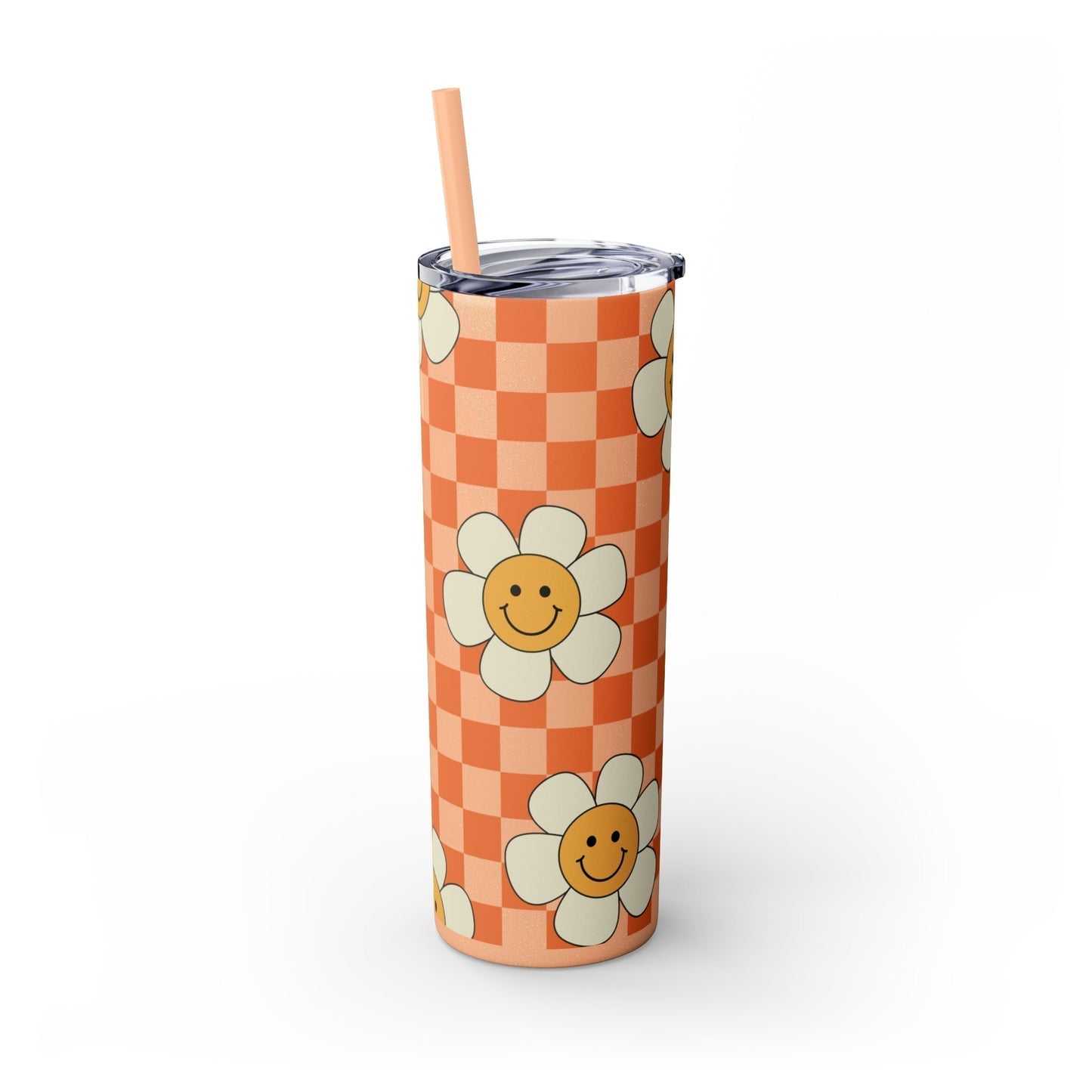 Peachy Daisy Skinny Tumbler-Mug-Printify-Olive Grove Coffee-Eco-friendly stainless steel 20oz tumbler with double-wall insulation-Modern Tumbler- Funky Tumblers - Funny tumblers - Trendy Tumblers - Artistic Tumbler