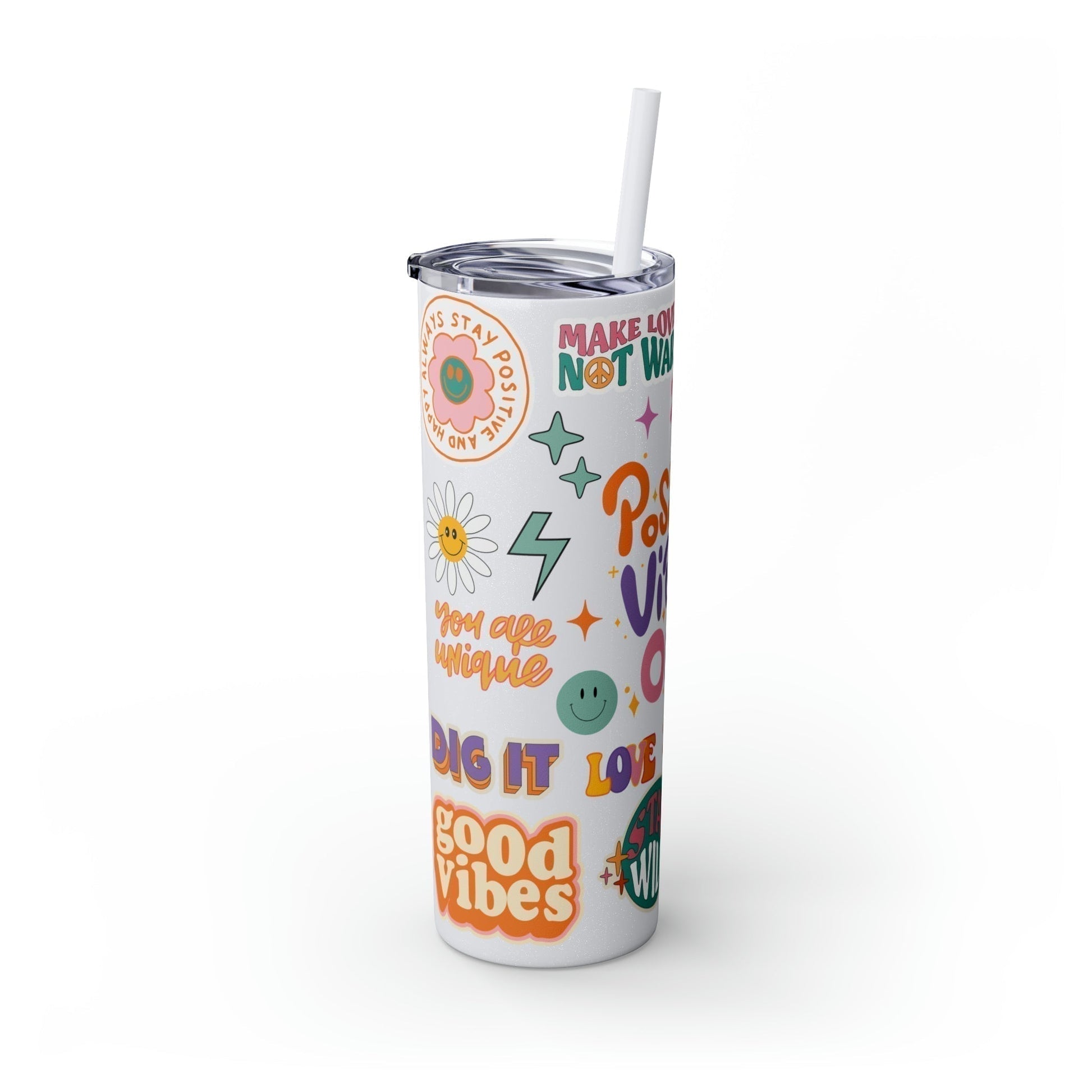 Positive Vibes Only Skinny Tumbler-Mug-Printify-Olive Grove Coffee-Eco-friendly stainless steel 20oz tumbler with double-wall insulation-Modern Tumbler- Funky Tumblers - Funny tumblers - Trendy Tumblers - Artistic Tumbler