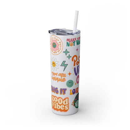 Positive Vibes Only Skinny Tumbler-Mug-Printify-Olive Grove Coffee-Eco-friendly stainless steel 20oz tumbler with double-wall insulation-Modern Tumbler- Funky Tumblers - Funny tumblers - Trendy Tumblers - Artistic Tumbler