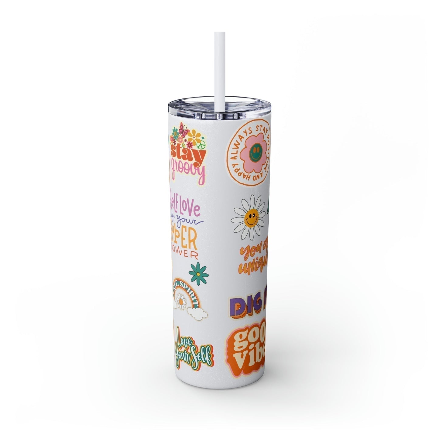 Positive Vibes Only Skinny Tumbler-Mug-Printify-Olive Grove Coffee-Eco-friendly stainless steel 20oz tumbler with double-wall insulation-Modern Tumbler- Funky Tumblers - Funny tumblers - Trendy Tumblers - Artistic Tumbler