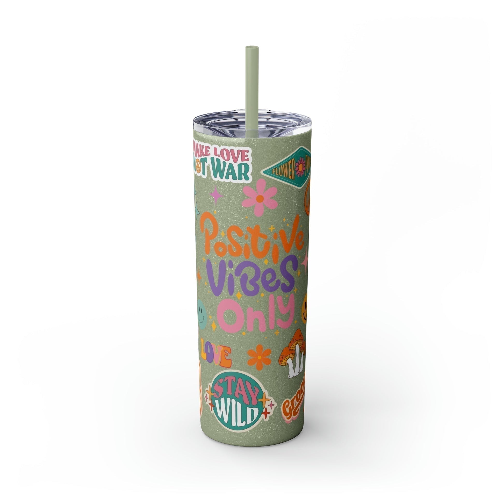 Positive Vibes Only Skinny Tumbler-Mug-Printify-Olive Grove Coffee-Eco-friendly stainless steel 20oz tumbler with double-wall insulation-Modern Tumbler- Funky Tumblers - Funny tumblers - Trendy Tumblers - Artistic Tumbler