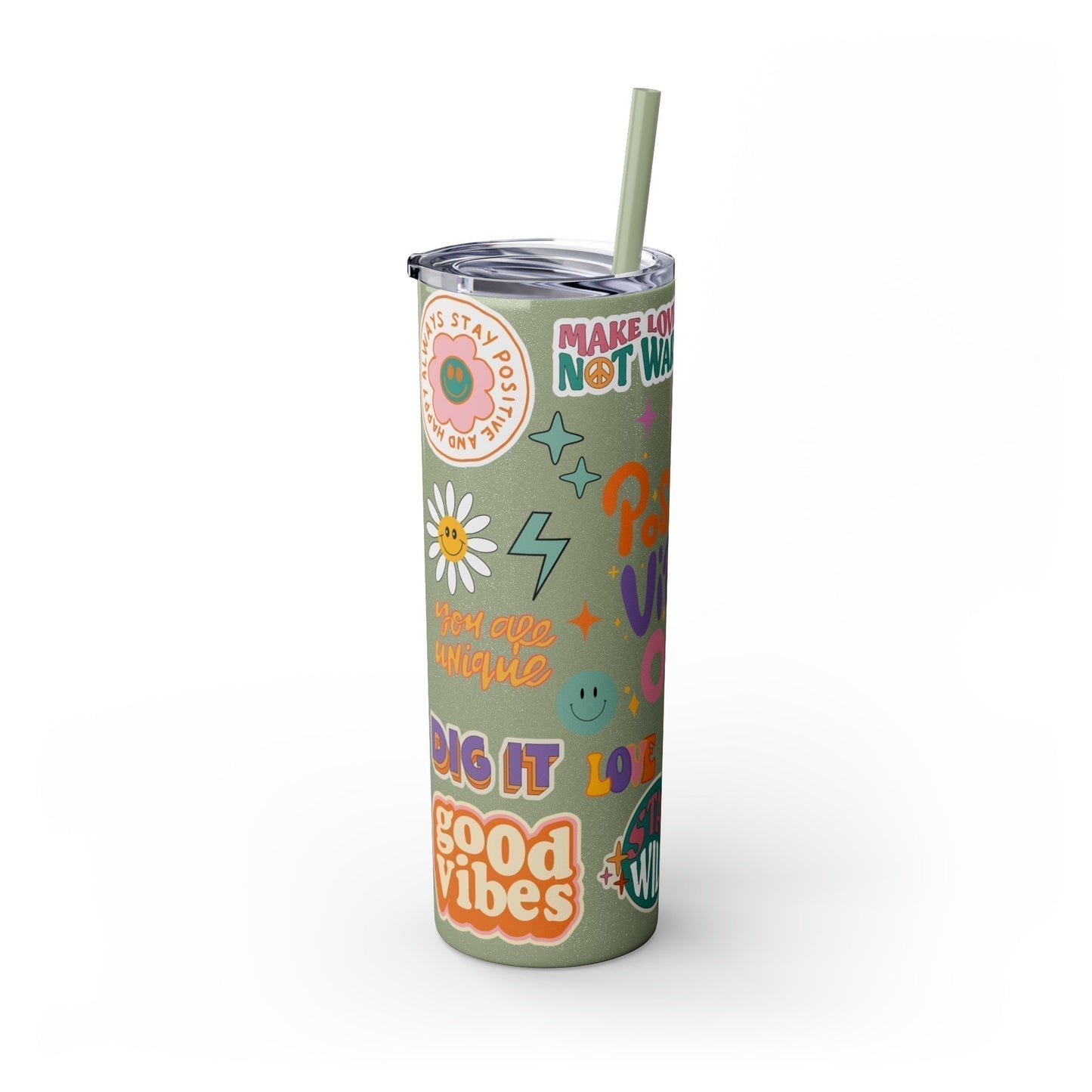 Positive Vibes Only Skinny Tumbler-Mug-Printify-Olive Grove Coffee-Eco-friendly stainless steel 20oz tumbler with double-wall insulation-Modern Tumbler- Funky Tumblers - Funny tumblers - Trendy Tumblers - Artistic Tumbler