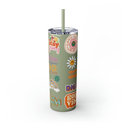 Positive Vibes Only Skinny Tumbler-Mug-Printify-Olive Grove Coffee-Eco-friendly stainless steel 20oz tumbler with double-wall insulation-Modern Tumbler- Funky Tumblers - Funny tumblers - Trendy Tumblers - Artistic Tumbler