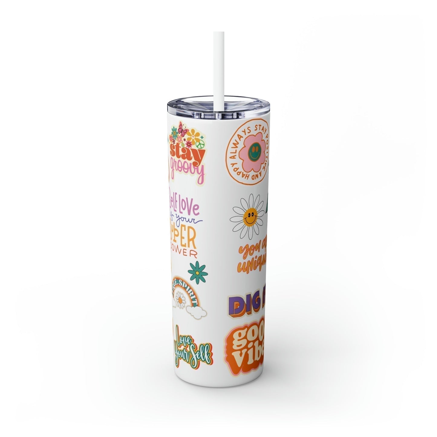 Positive Vibes Only Skinny Tumbler-Mug-Printify-Olive Grove Coffee-Eco-friendly stainless steel 20oz tumbler with double-wall insulation-Modern Tumbler- Funky Tumblers - Funny tumblers - Trendy Tumblers - Artistic Tumbler