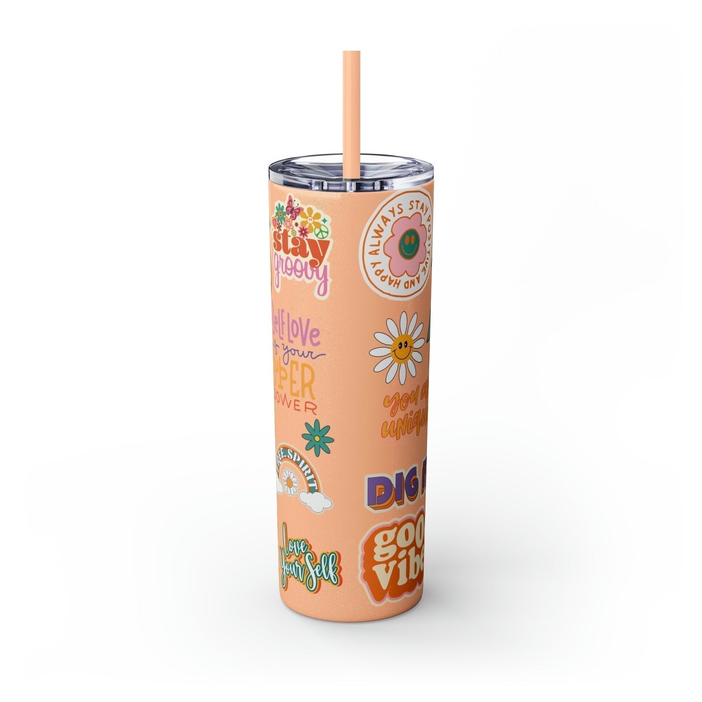 Positive Vibes Only Skinny Tumbler-Mug-Printify-Olive Grove Coffee-Eco-friendly stainless steel 20oz tumbler with double-wall insulation-Modern Tumbler- Funky Tumblers - Funny tumblers - Trendy Tumblers - Artistic Tumbler