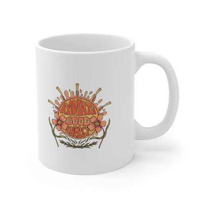 Radiate Good Energy Ceramic Mug-Mug-Printify-11oz-Olive Grove Coffee-ceramic coffee mugs-Modern mugs- Funky mugs- Funny mugs- Trendy mugs- Artistic mugs