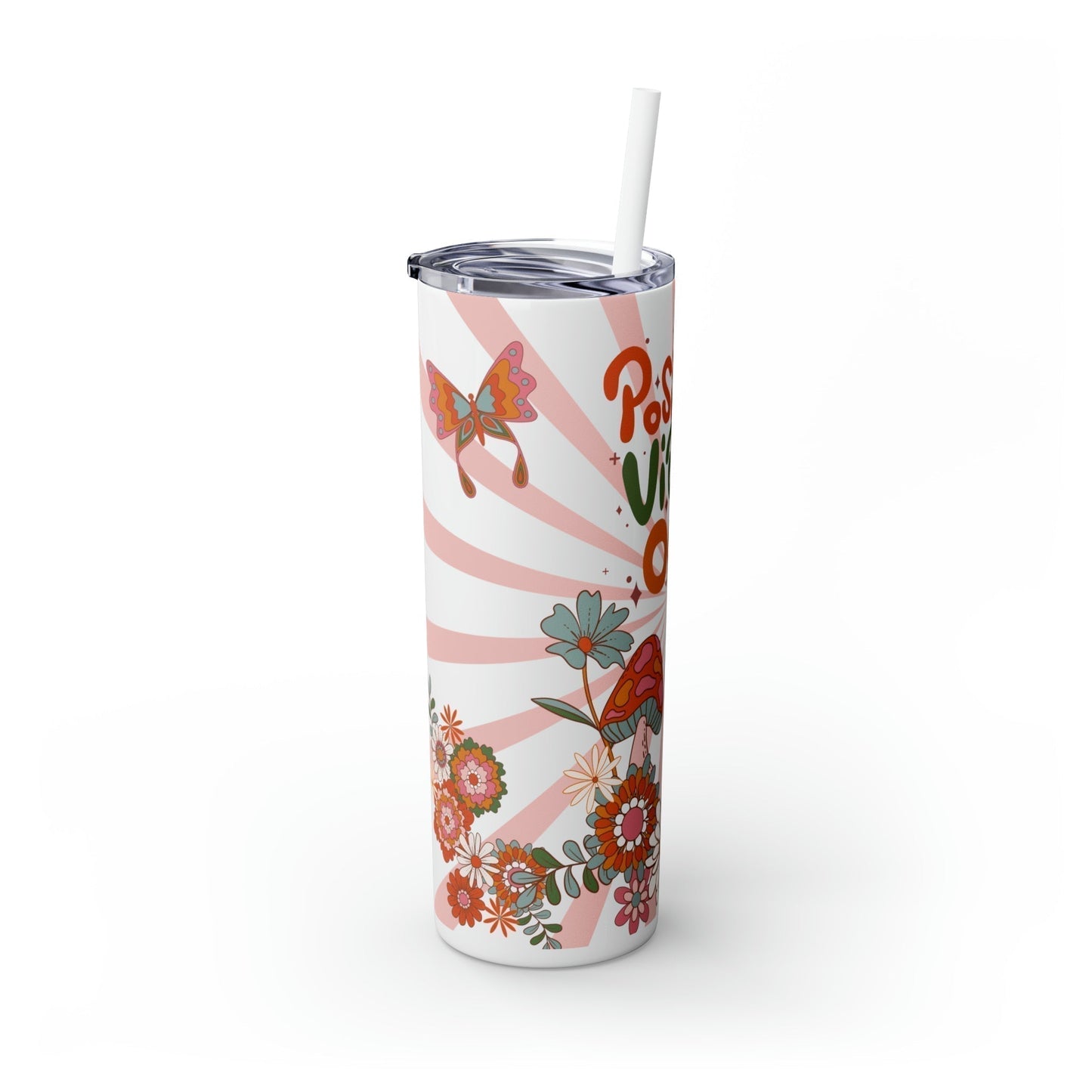 Shrooms Flowers & Vibes Skinny Tumbler-Mug-Printify-Glossy-White-20oz-Olive Grove Coffee-Eco-friendly stainless steel 20oz tumbler with double-wall insulation-Modern Tumbler- Funky Tumblers - Funny tumblers - Trendy Tumblers - Artistic Tumbler