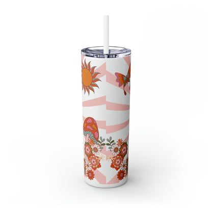 Shrooms Flowers & Vibes Skinny Tumbler-Mug-Printify-Glossy-White-20oz-Olive Grove Coffee-Eco-friendly stainless steel 20oz tumbler with double-wall insulation-Modern Tumbler- Funky Tumblers - Funny tumblers - Trendy Tumblers - Artistic Tumbler