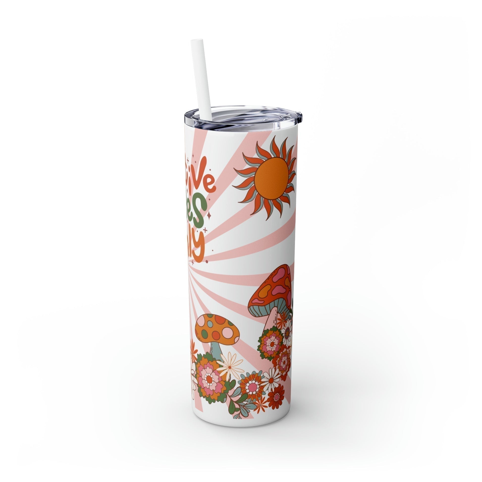 Shrooms Flowers & Vibes Skinny Tumbler-Mug-Printify-Glossy-White-20oz-Olive Grove Coffee-Eco-friendly stainless steel 20oz tumbler with double-wall insulation-Modern Tumbler- Funky Tumblers - Funny tumblers - Trendy Tumblers - Artistic Tumbler