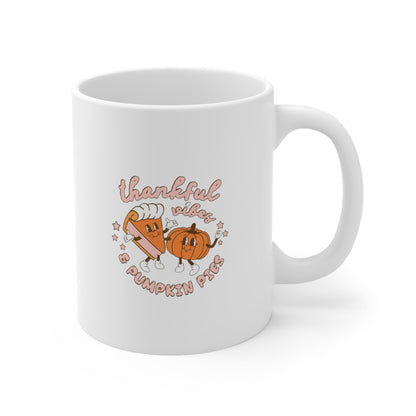 Thankful Vibes and Pumpkin Pies Ceramic Mug-Mug-Printify-11oz-Olive Grove Coffee-ceramic coffee mugs-Modern mugs- Funky mugs- Funny mugs- Trendy mugs- Artistic mugs