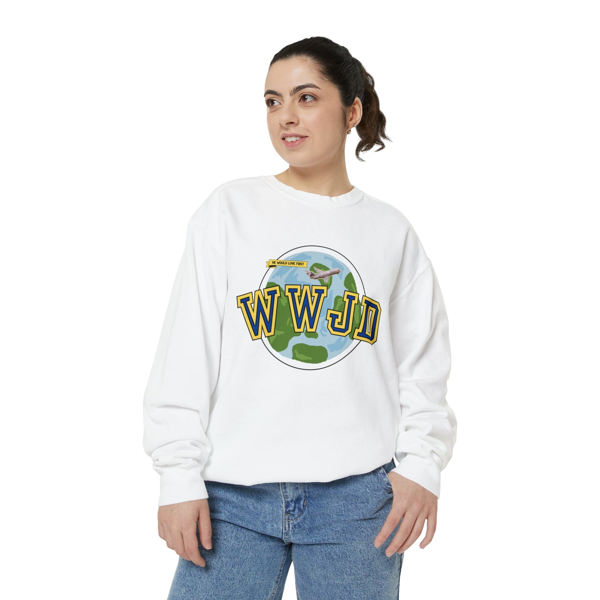 WWJD Unisex Comfort Colors Crewneck Sweatshirt - Olive Grove Coffee